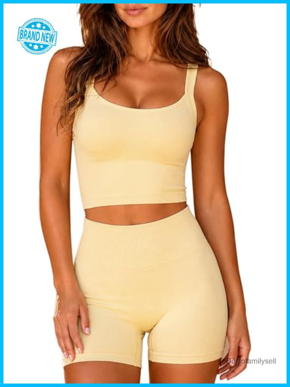 High Stretch Nylon Blend Tank Top & Biker Shorts Set with Built in Bra